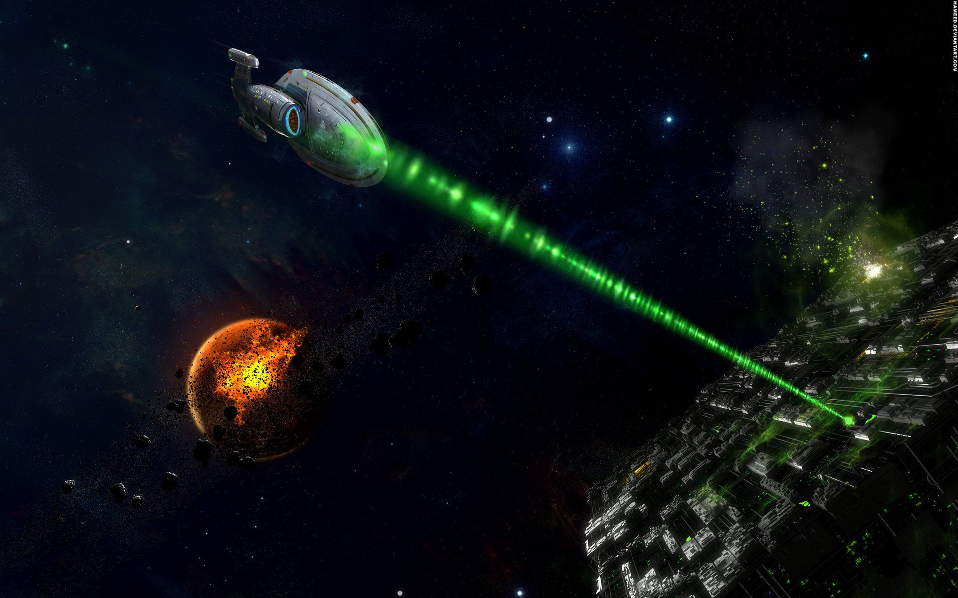 voyager borg borg star trek star trek voyager cubo attacco raggio asteroidi stelle spazio universo spazio esterno laser