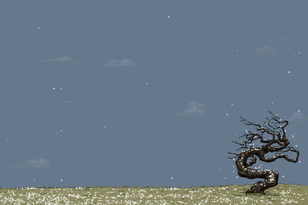 Disegno vettoriale minimalista di un albero storto