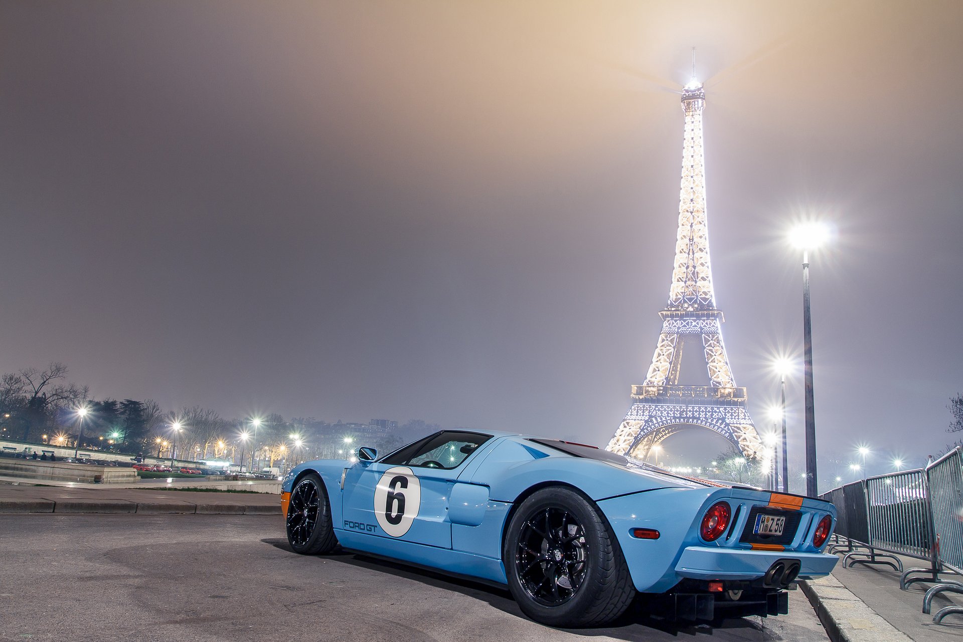 ford gt40 blu notte torre eiffel luce parigi blu luci