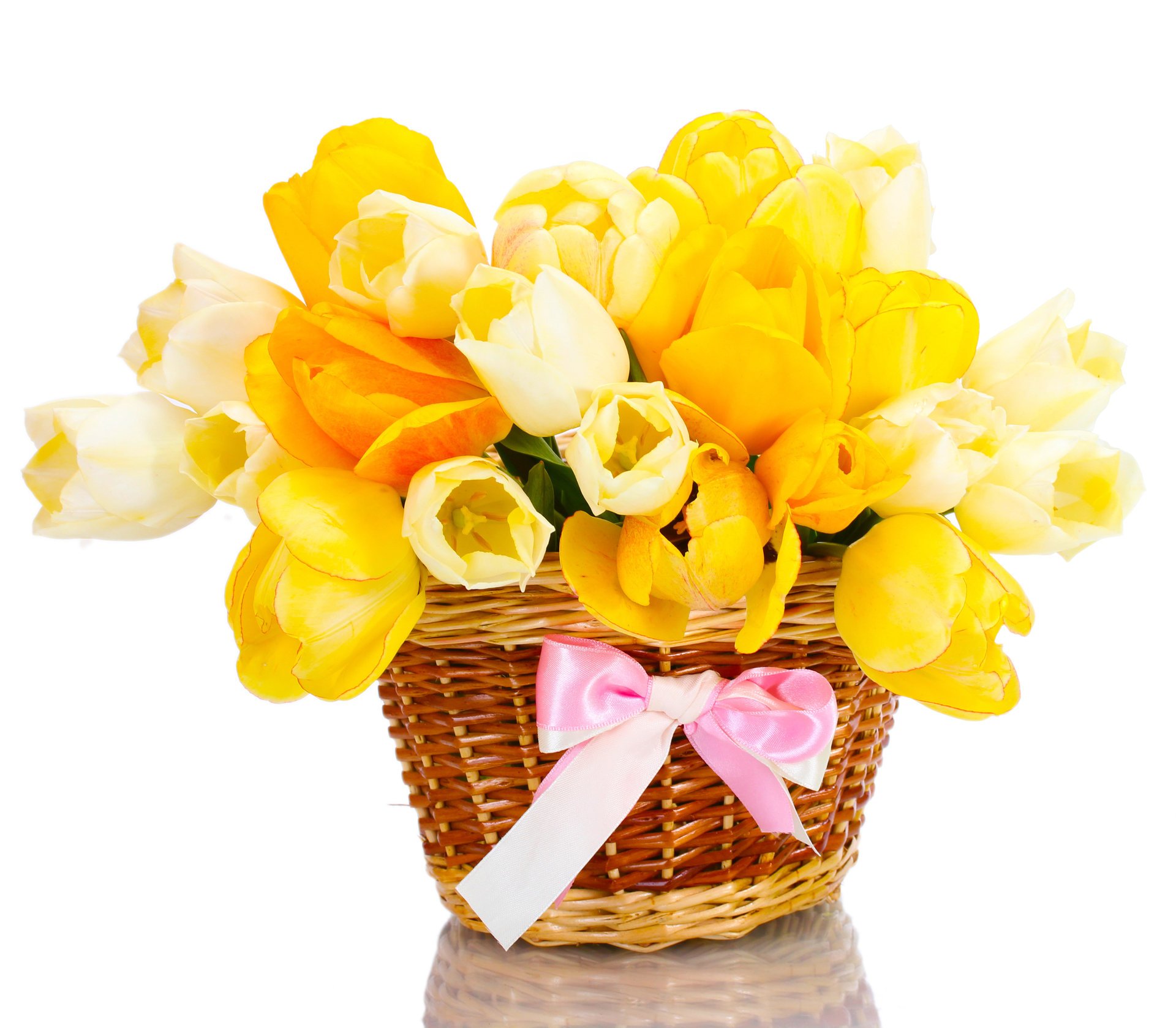 cesto fiocco tulipani gialli bouquet