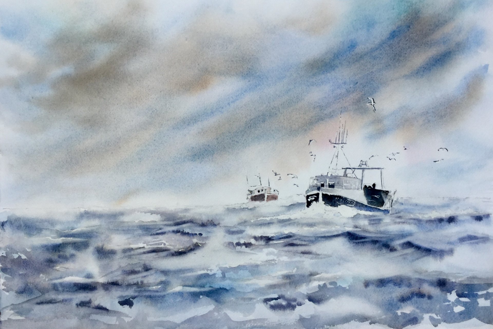 acquerello pittura mare nave