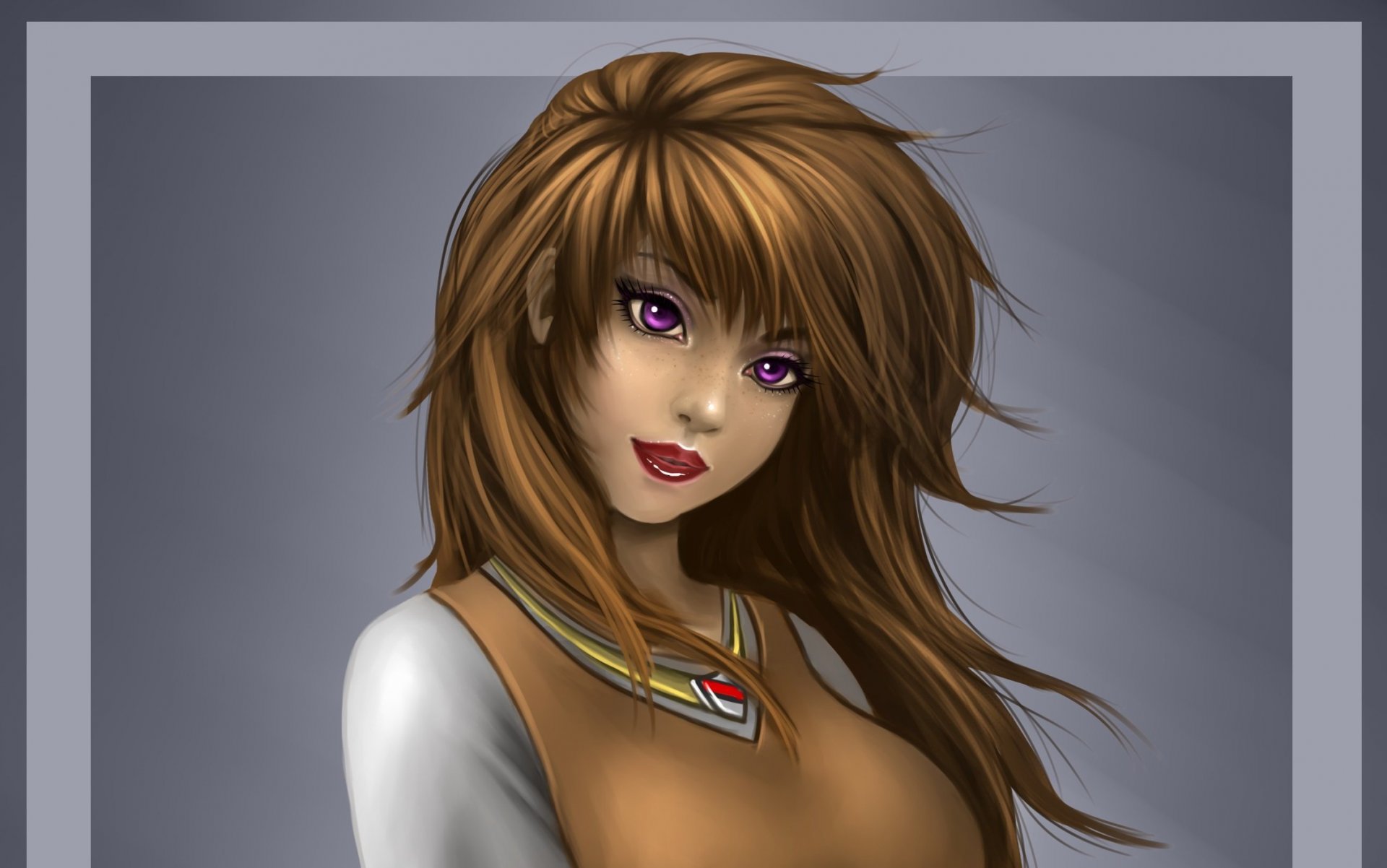 arte ragazza sguardo occhi labbra rosse capelli viso lentiggini