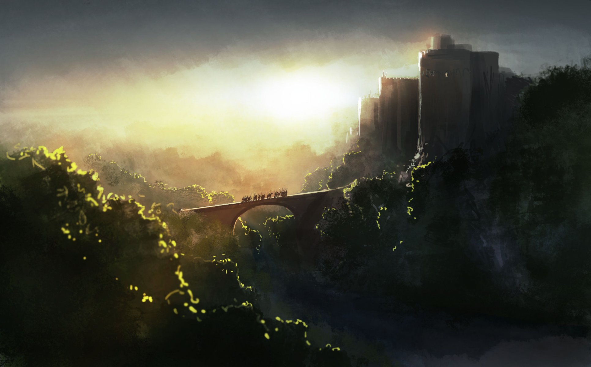 arte mattina castello alberi cavalieri cavalli