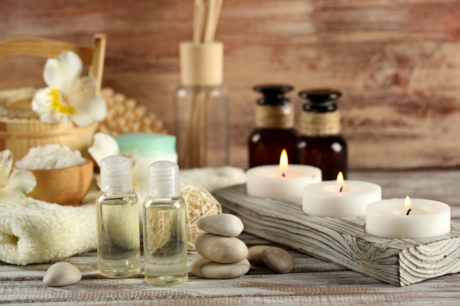 spa candele sale olio pietre