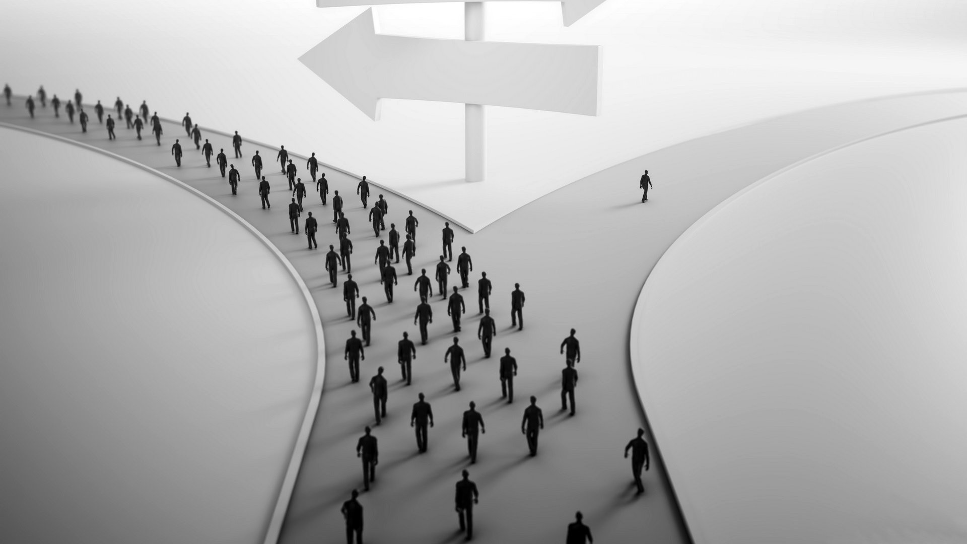 strada bivio cartello persone folla traffico selezione svolta situazione decisione