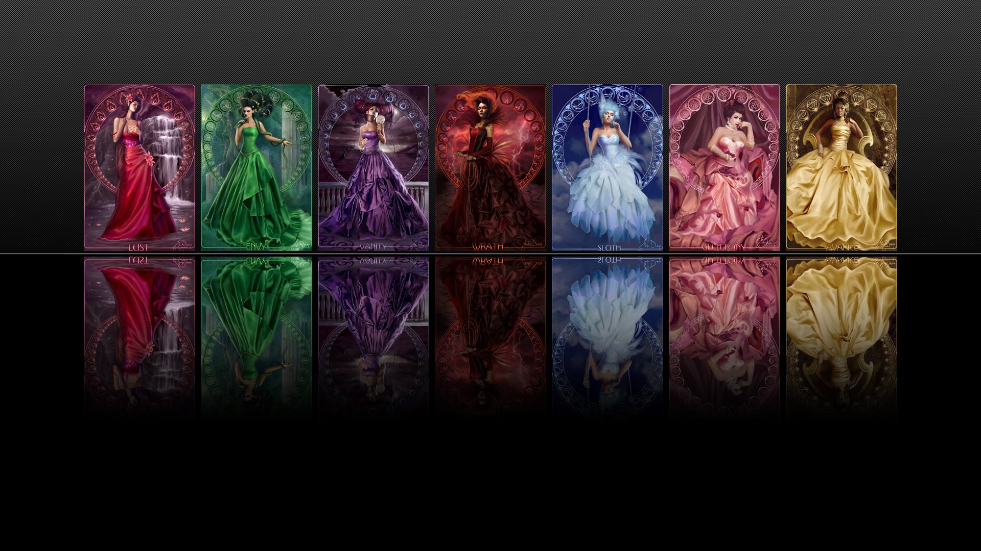 7 peccati capitali flashcard sfondo nero