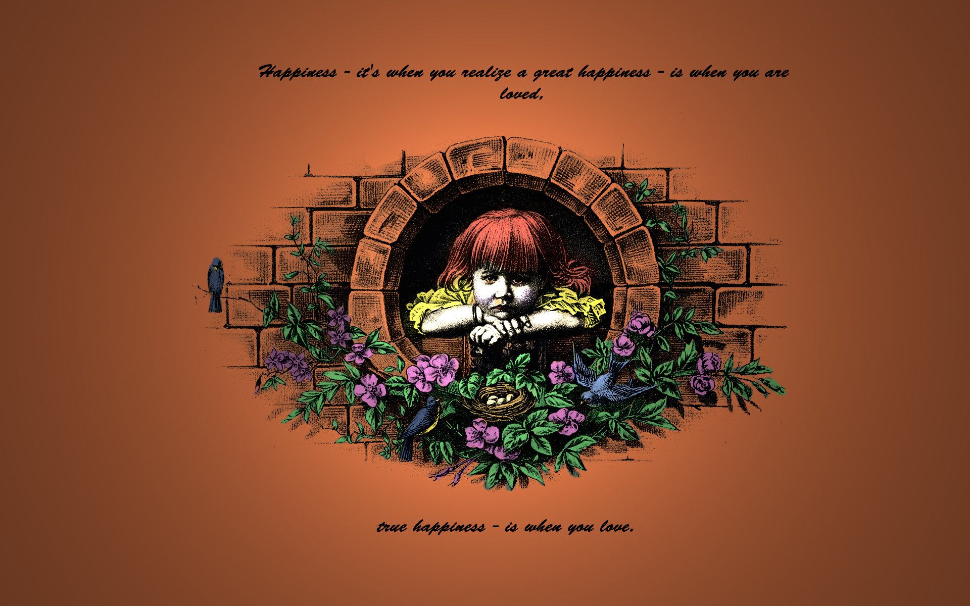 ragazza rossa uccelli fiori parole