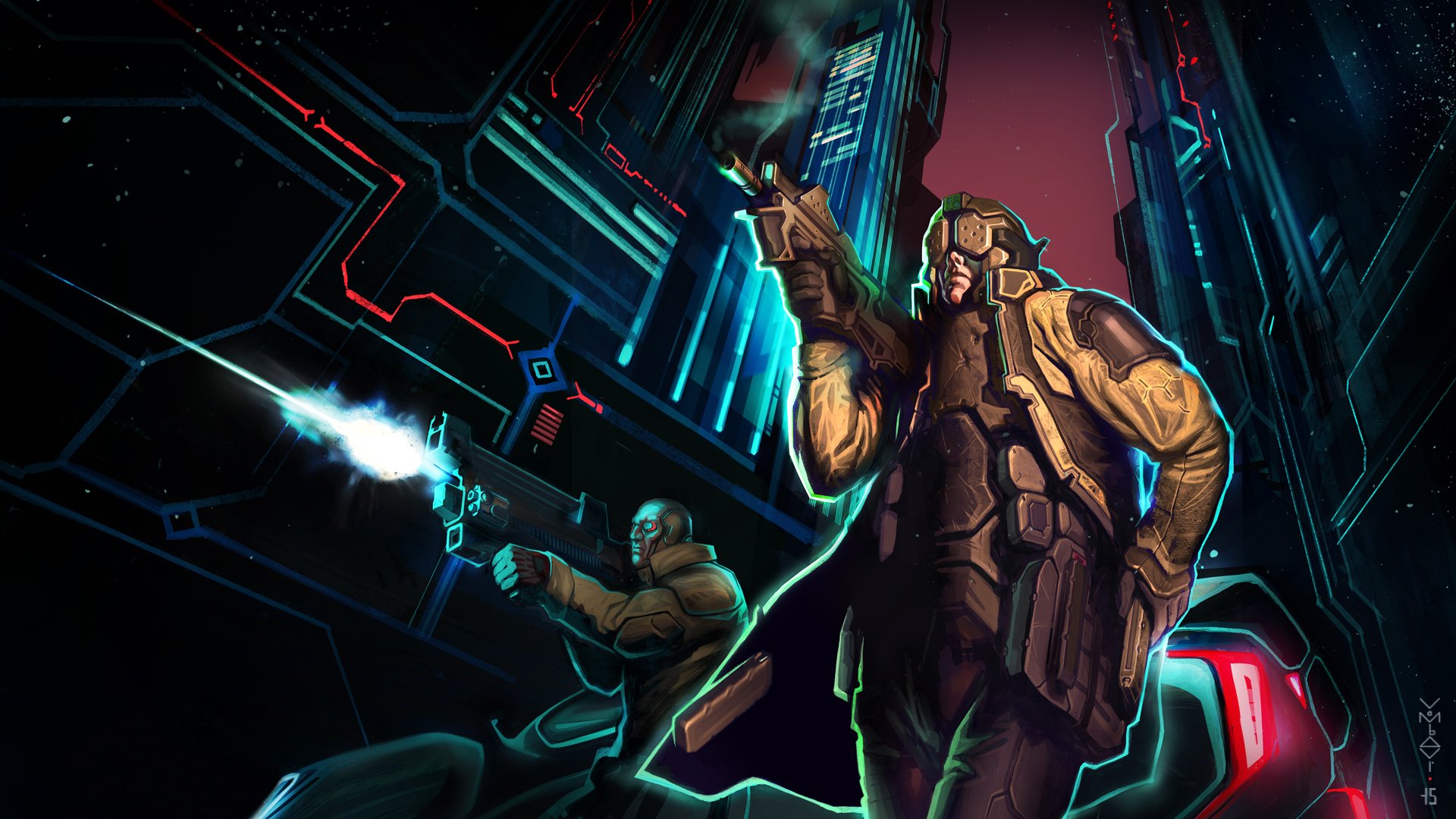 cyberpunk città cyborg strada combattimento fantascienza arte