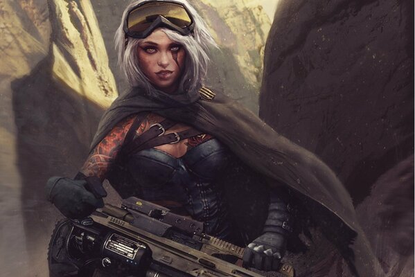 Guerriero tatuato con armi