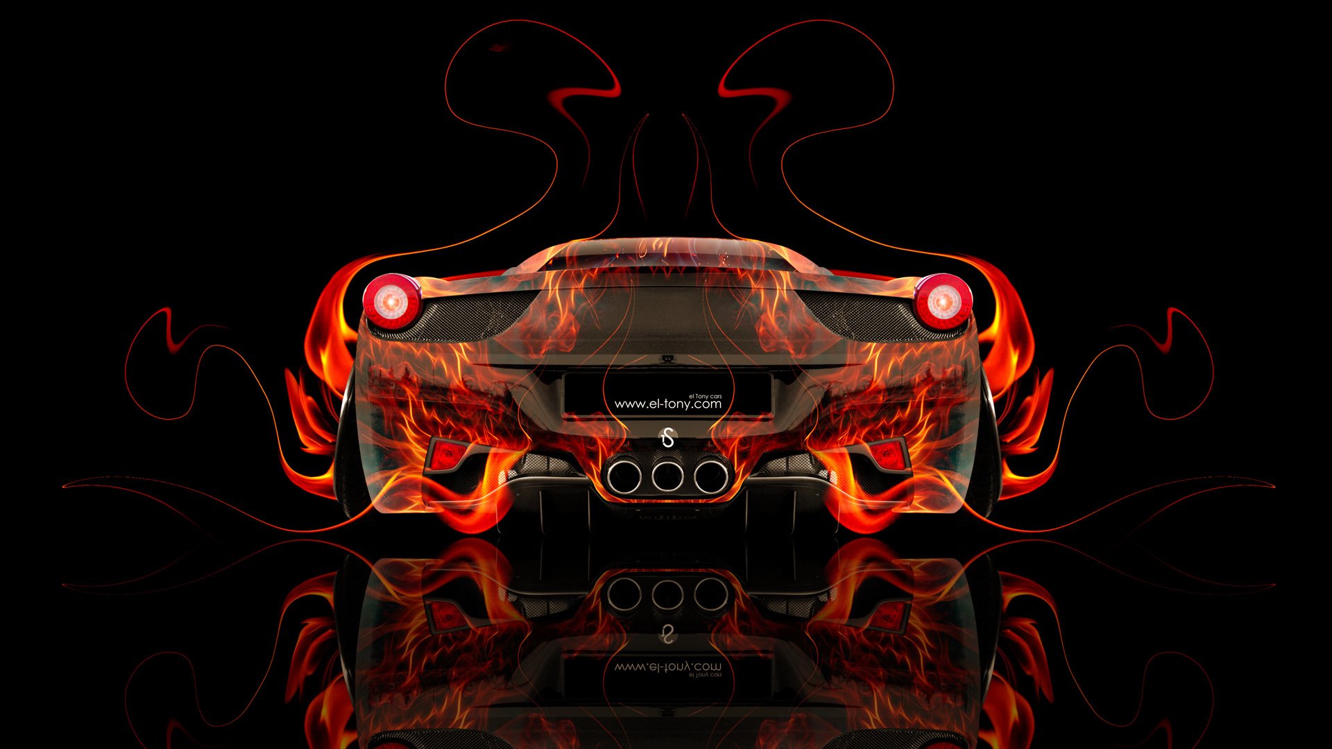 tony cohan ferrari italia indietro fuoco astratto auto arancione nero colori carta da parati el tony cars photoshop arte design stile ferrari italia vista posteriore fuoco auto fuoco auto fuoco fiamma sfondo colore
