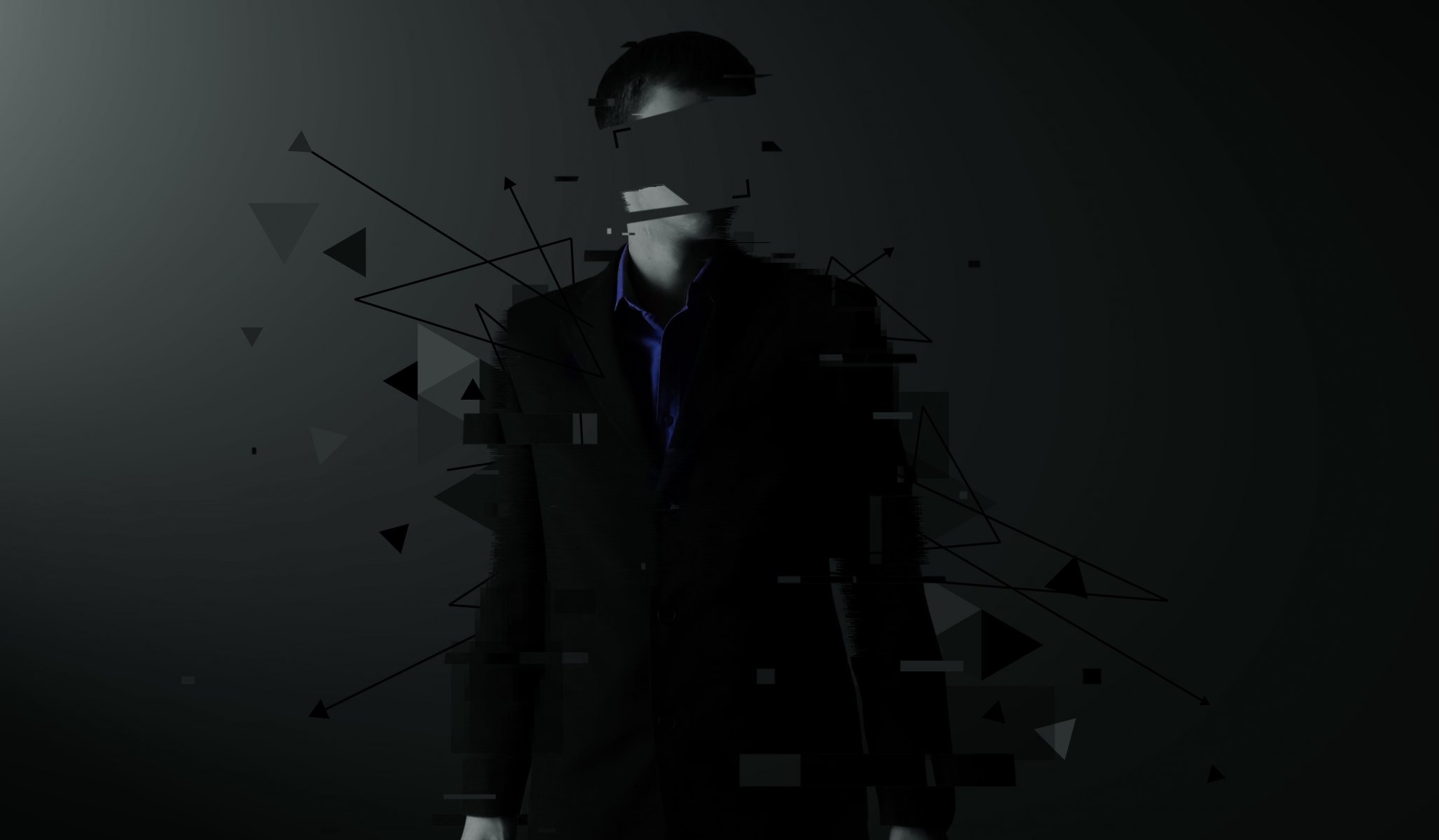 uomo senza volto astrazione rendering bw giacca