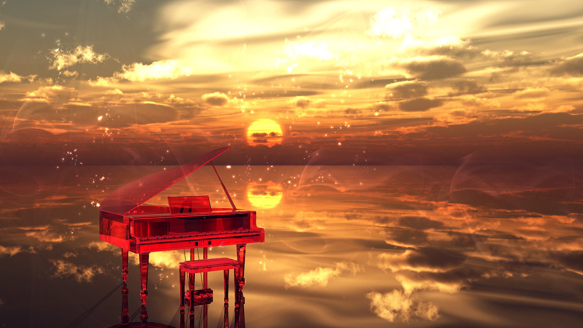 tramonto acqua nuvole scintille strumento musicale
