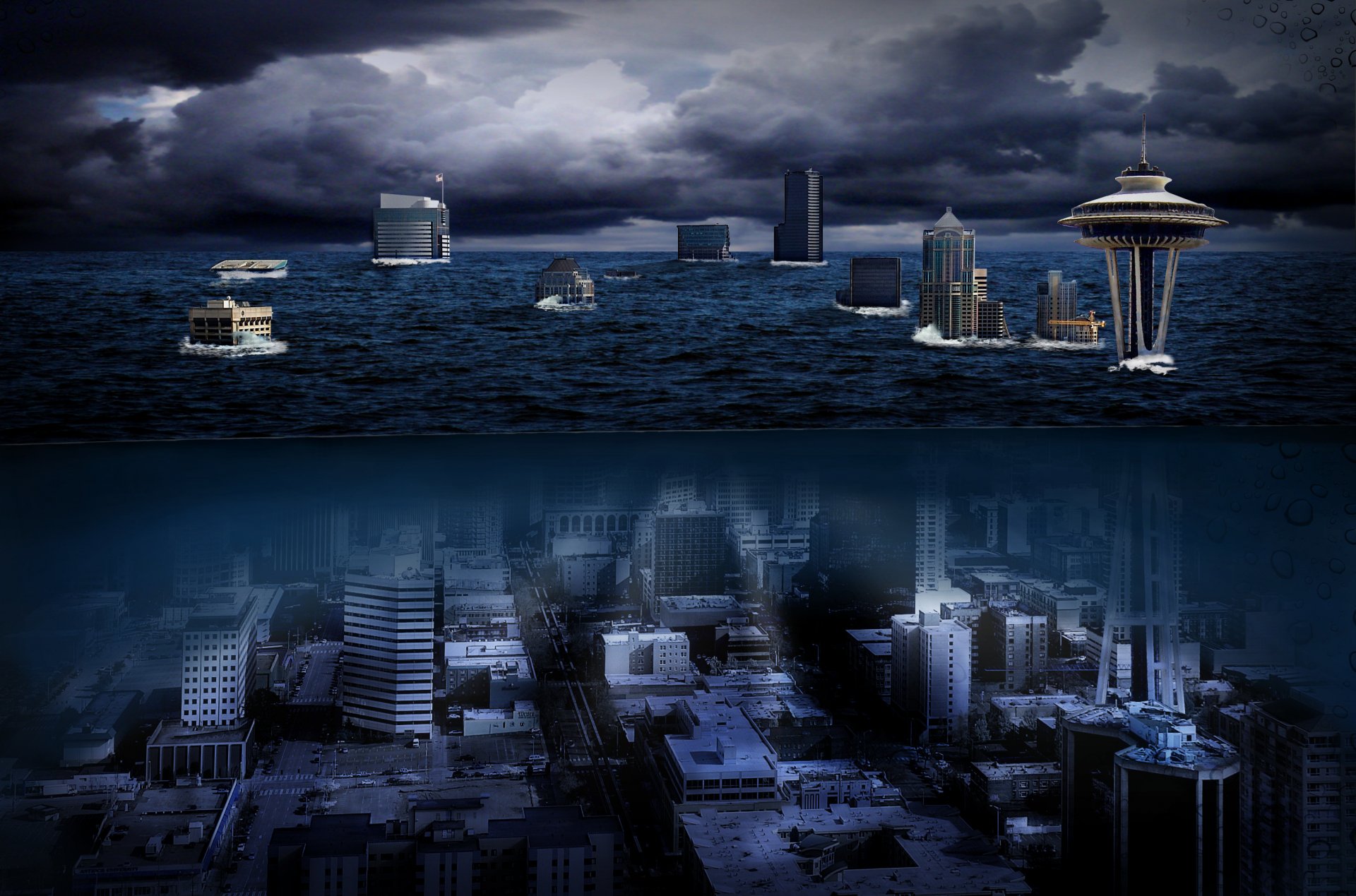 acqua seattle washington usa città notte space needle torre mare seattle space needle space needle città sottomarina