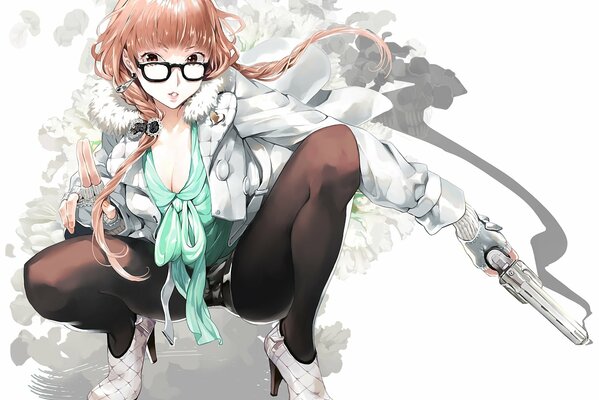 Redhead anime bestia in posa con un gesto e una pistola