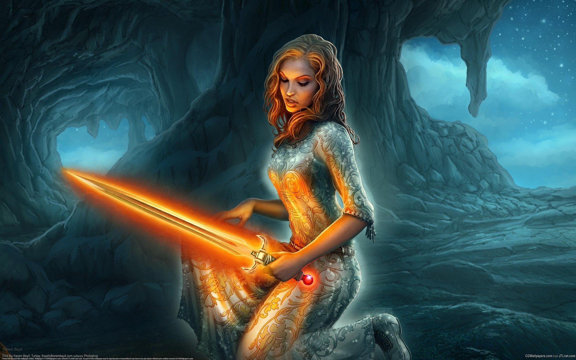 arte kerem beyit ragazza spada magia rocce grotta