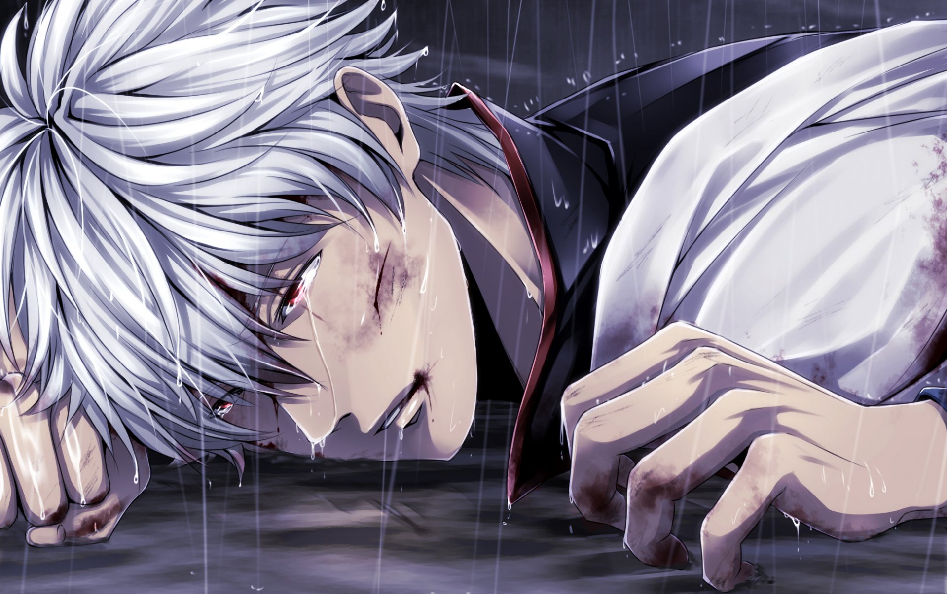 gintama sakata gintoki ragazzo pioggia taglio sangue