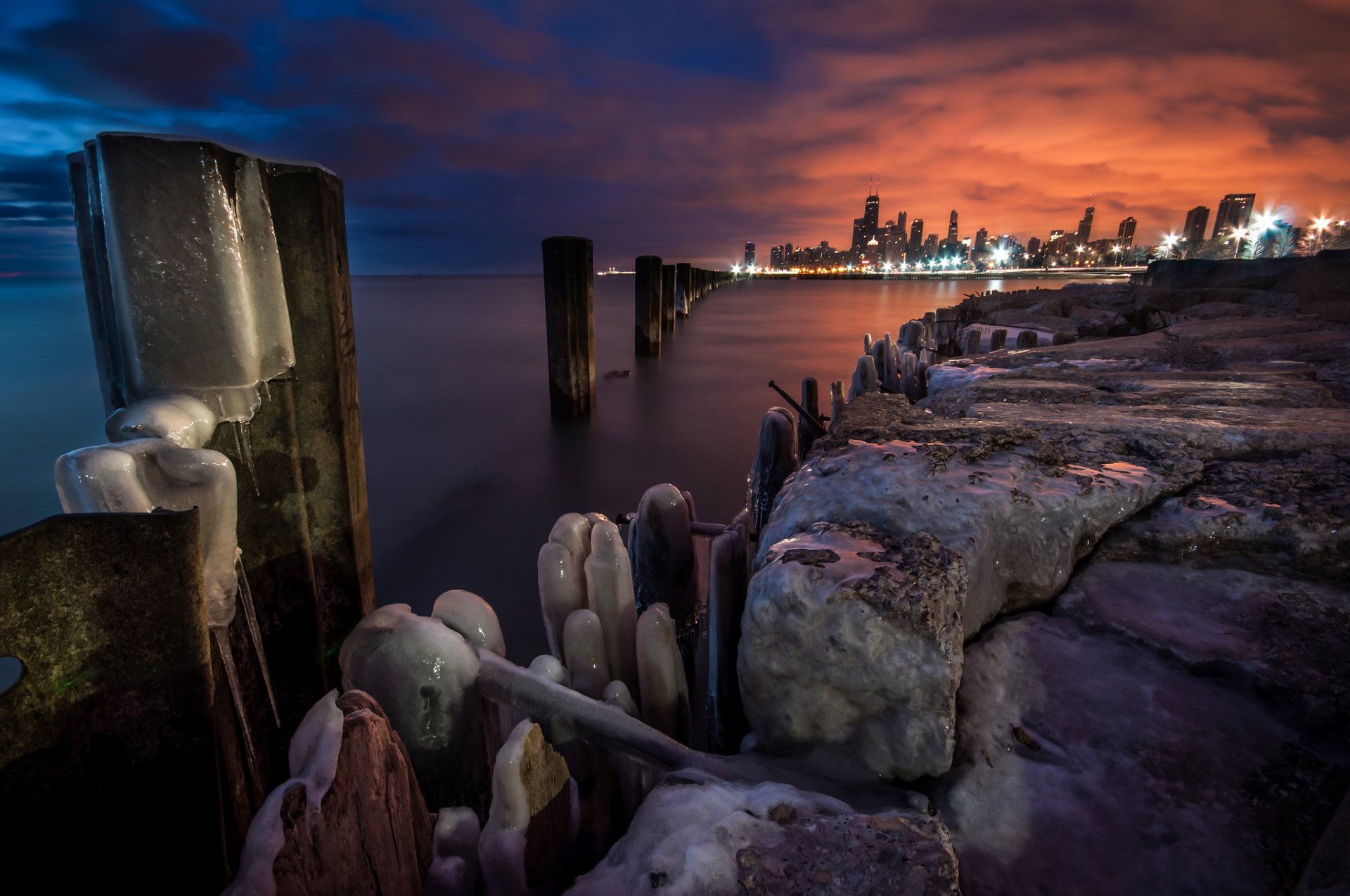 chicago fine inverno sera luci tramonto