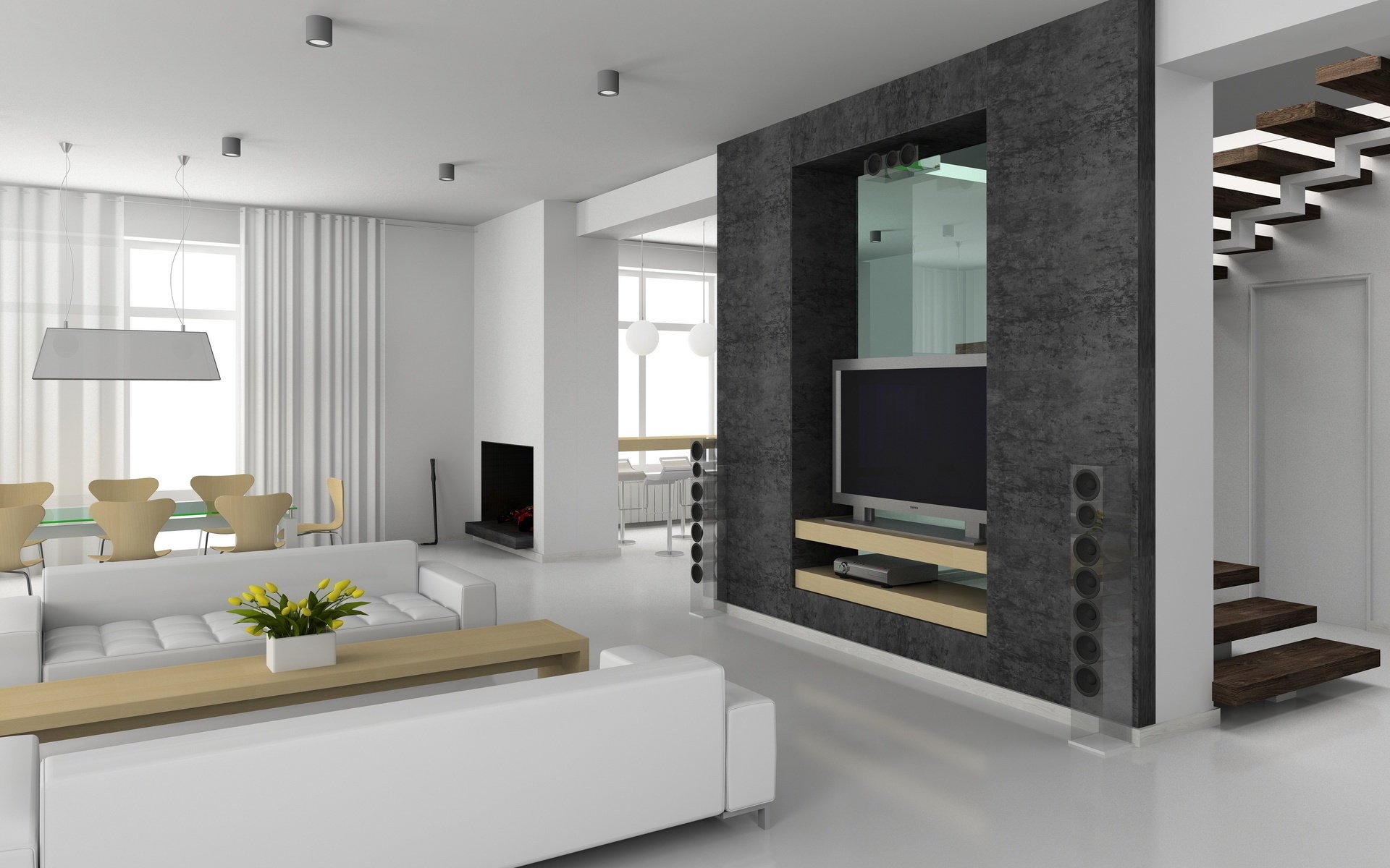 sala cinema camera divano tv altoparlanti