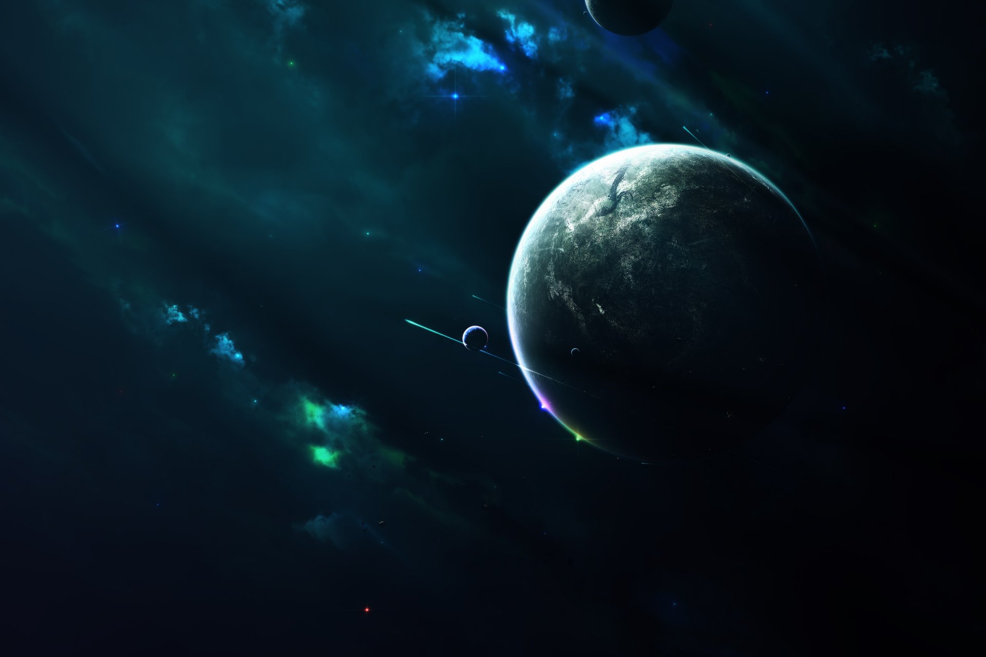 pianeta satelliti stelle nebulosa luce