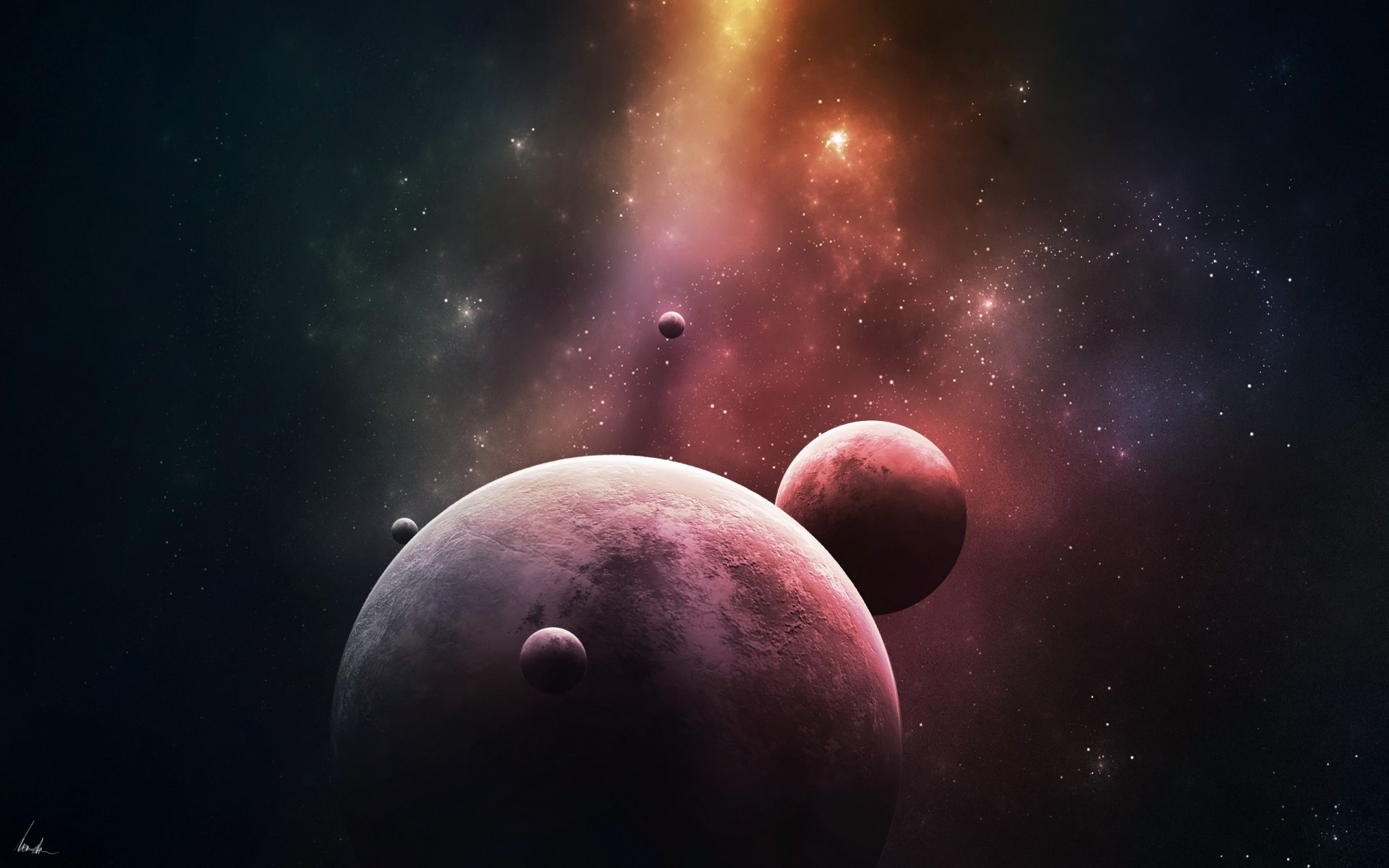 spazio pianeta satelliti nebulosa luce