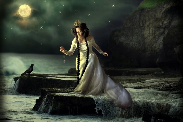 Ragazza sull acqua alla luna
