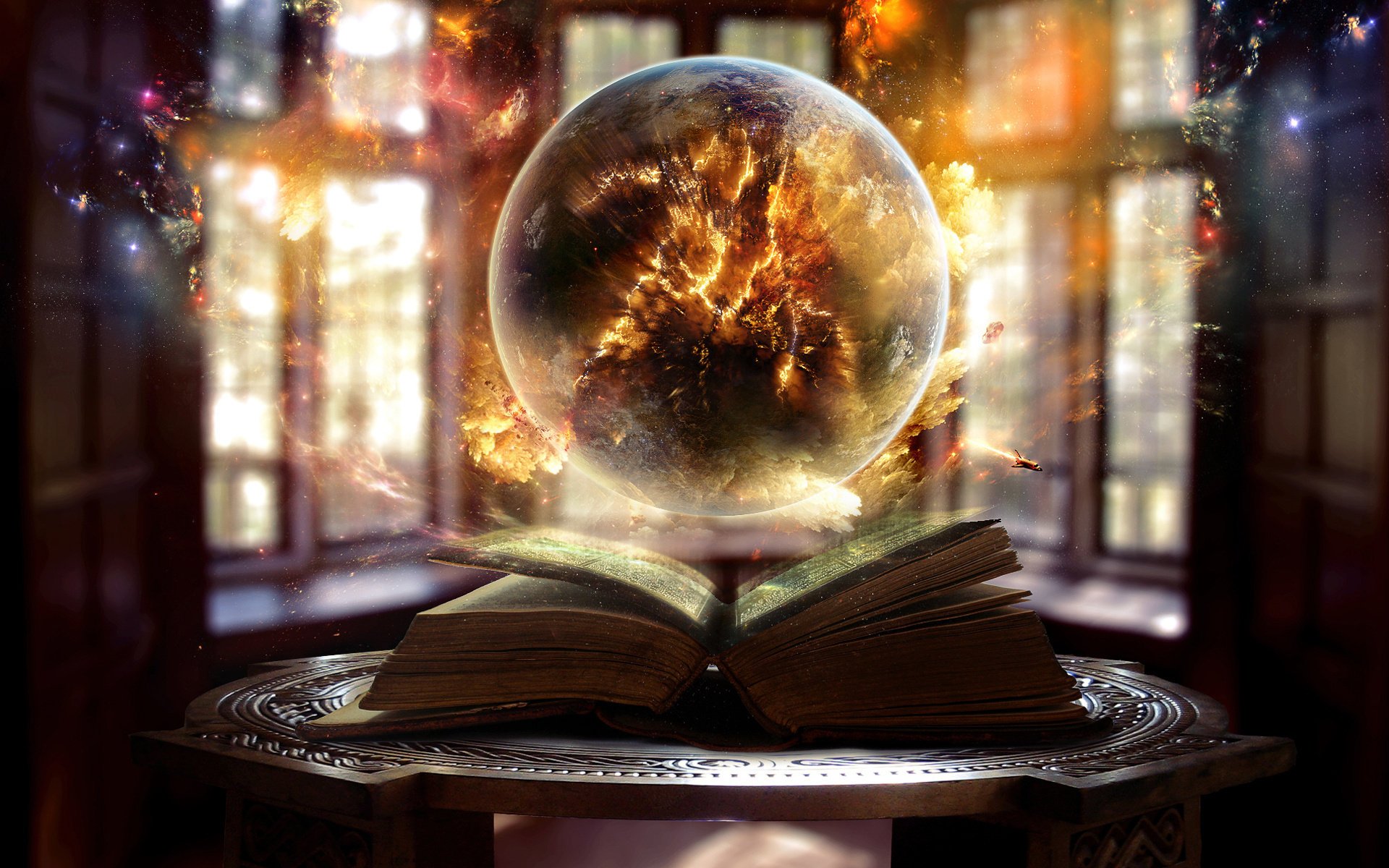 libro finestra sfera luce scintilla fuoco magia palla