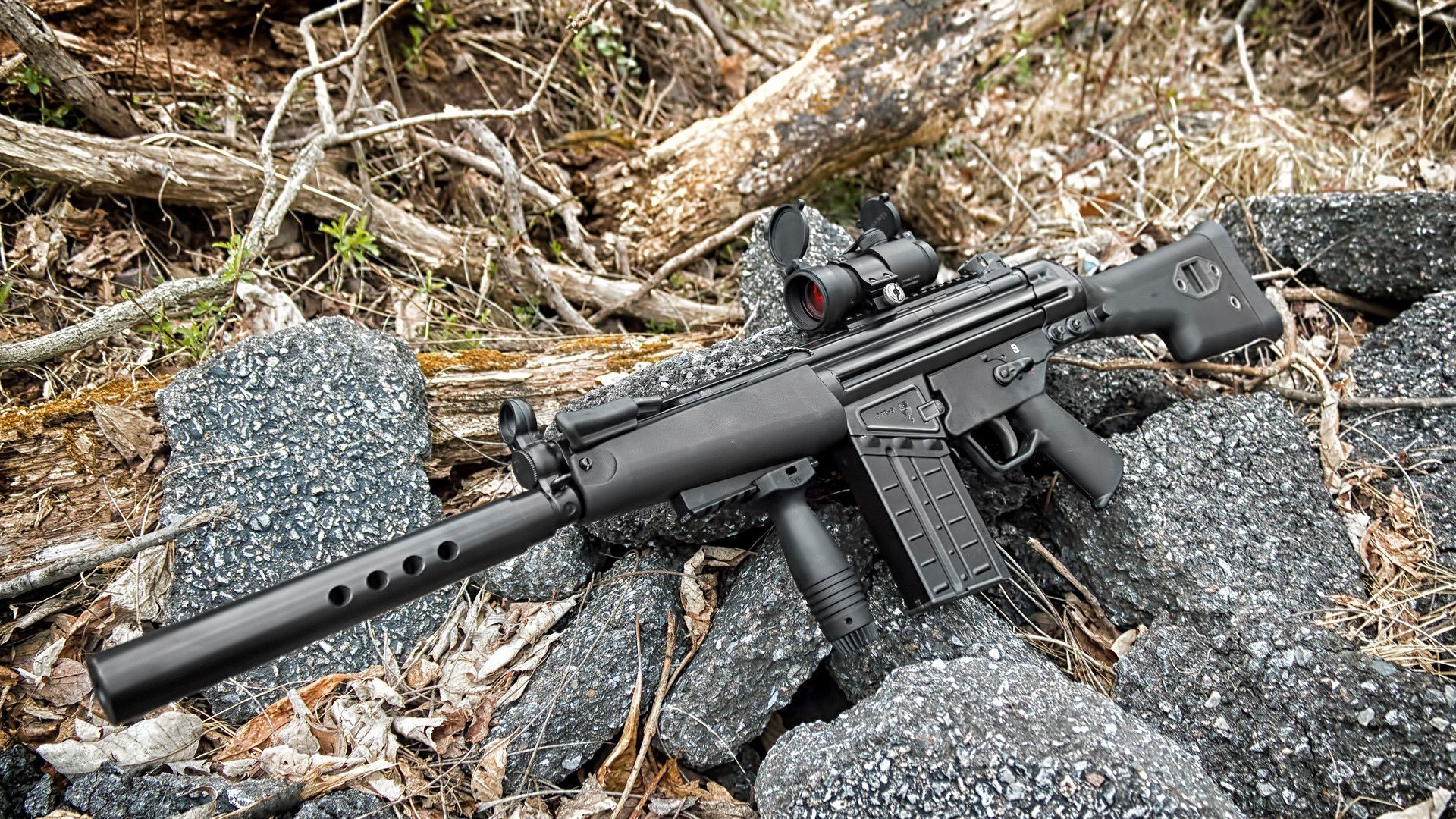 mp5 armi pietre sottobosco hk 51 silenziatore