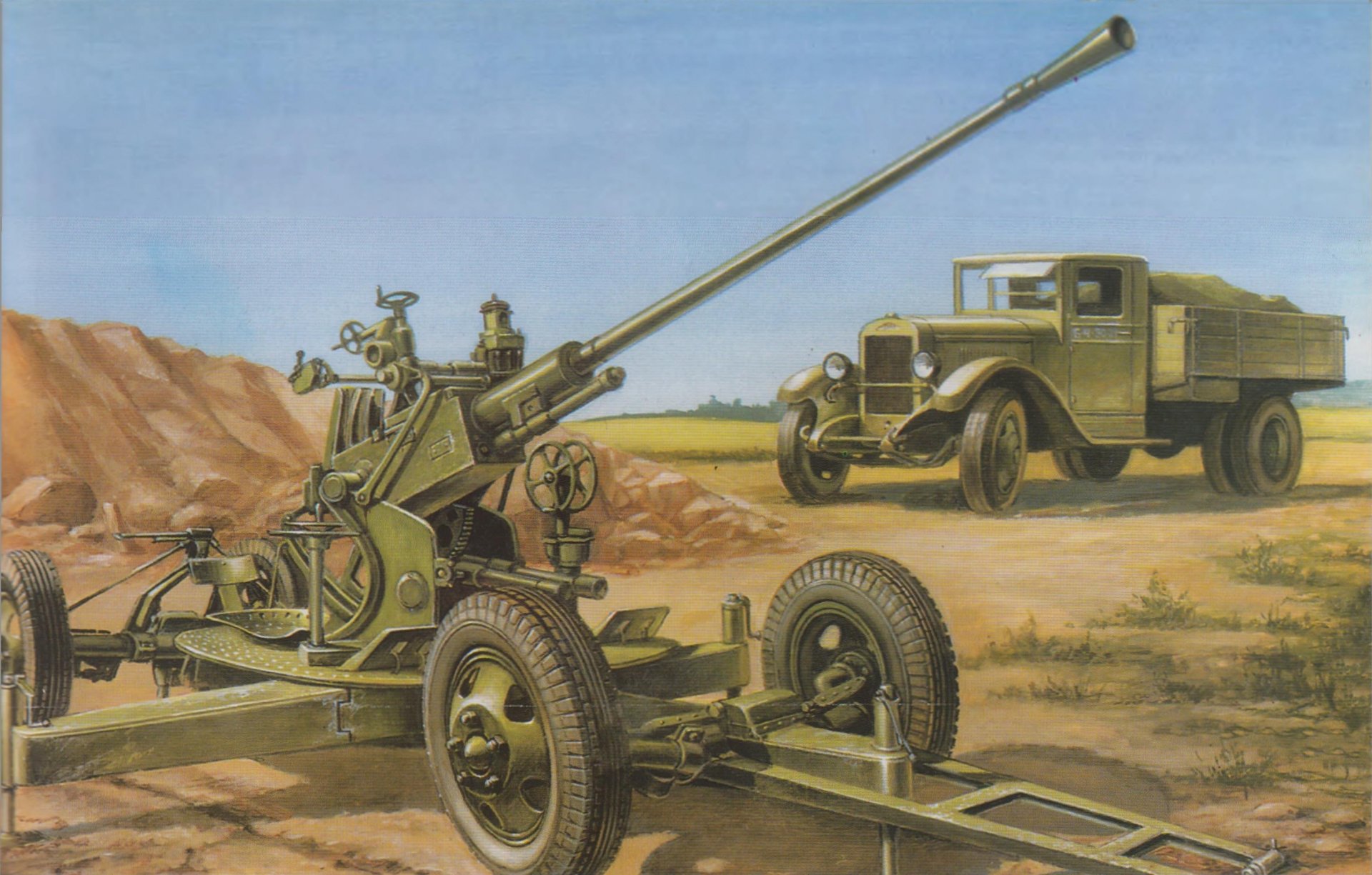 art position 37-mm sovietico automatico cannone antiaereo del modello 1939 61-k zis-5 tretonka camion sovietico grande guerra domestica figura