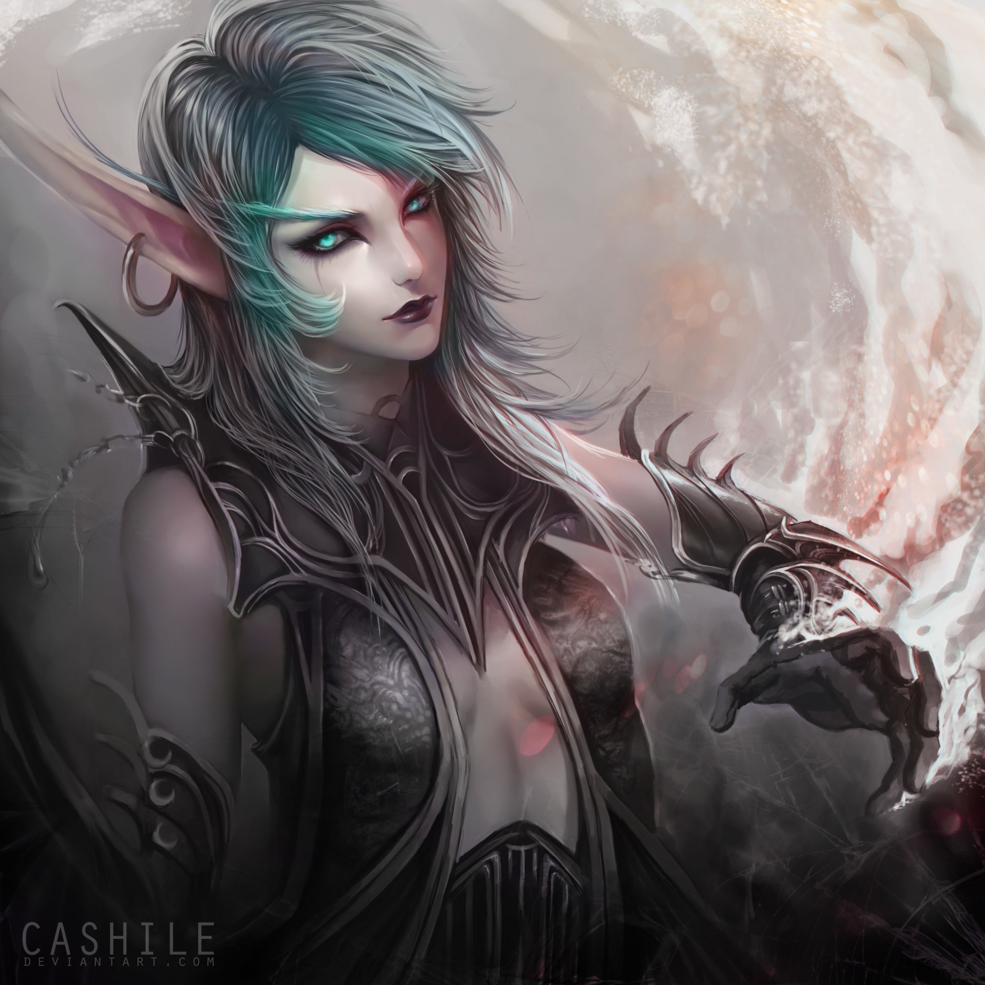 arte mondo di warcraft ragazza elfo orecchino