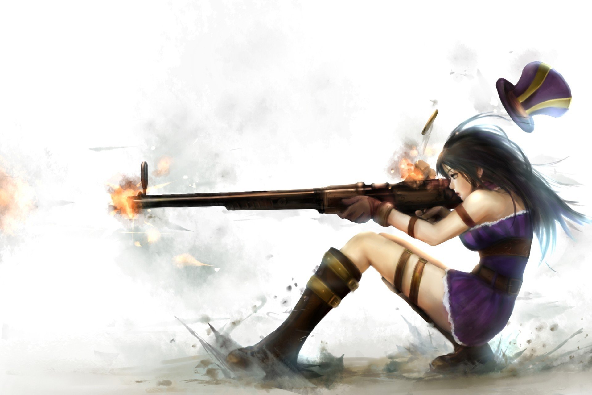arte zhang xiao bo league of legends caitlin ragazza pistola colpo pistola polvere