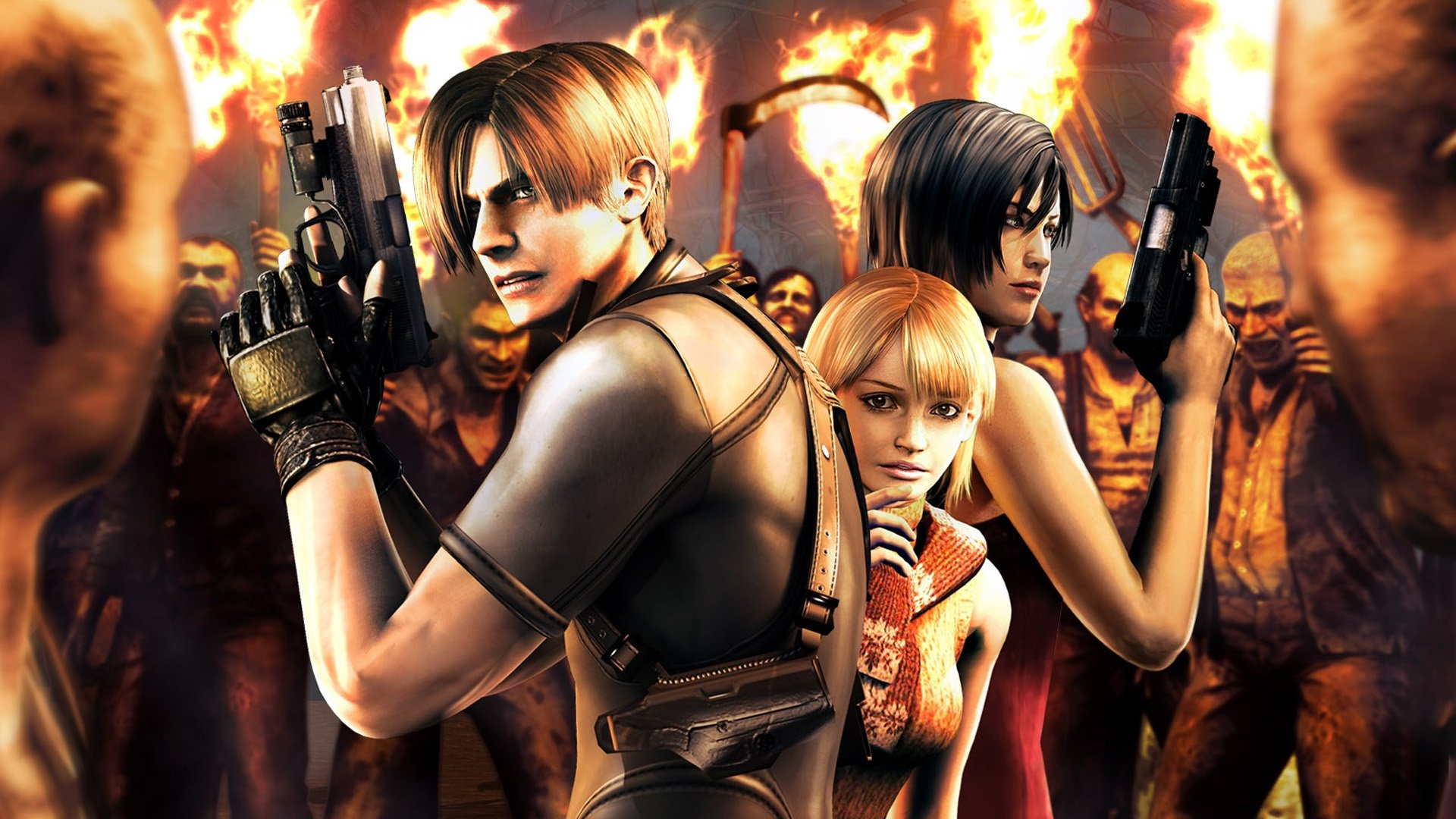 resident evil 4 leon scott kennedy ada wong ashley graham ashley graham abitanti del villaggio torce armi pistole falci forconi munizioni fuoco ambiente